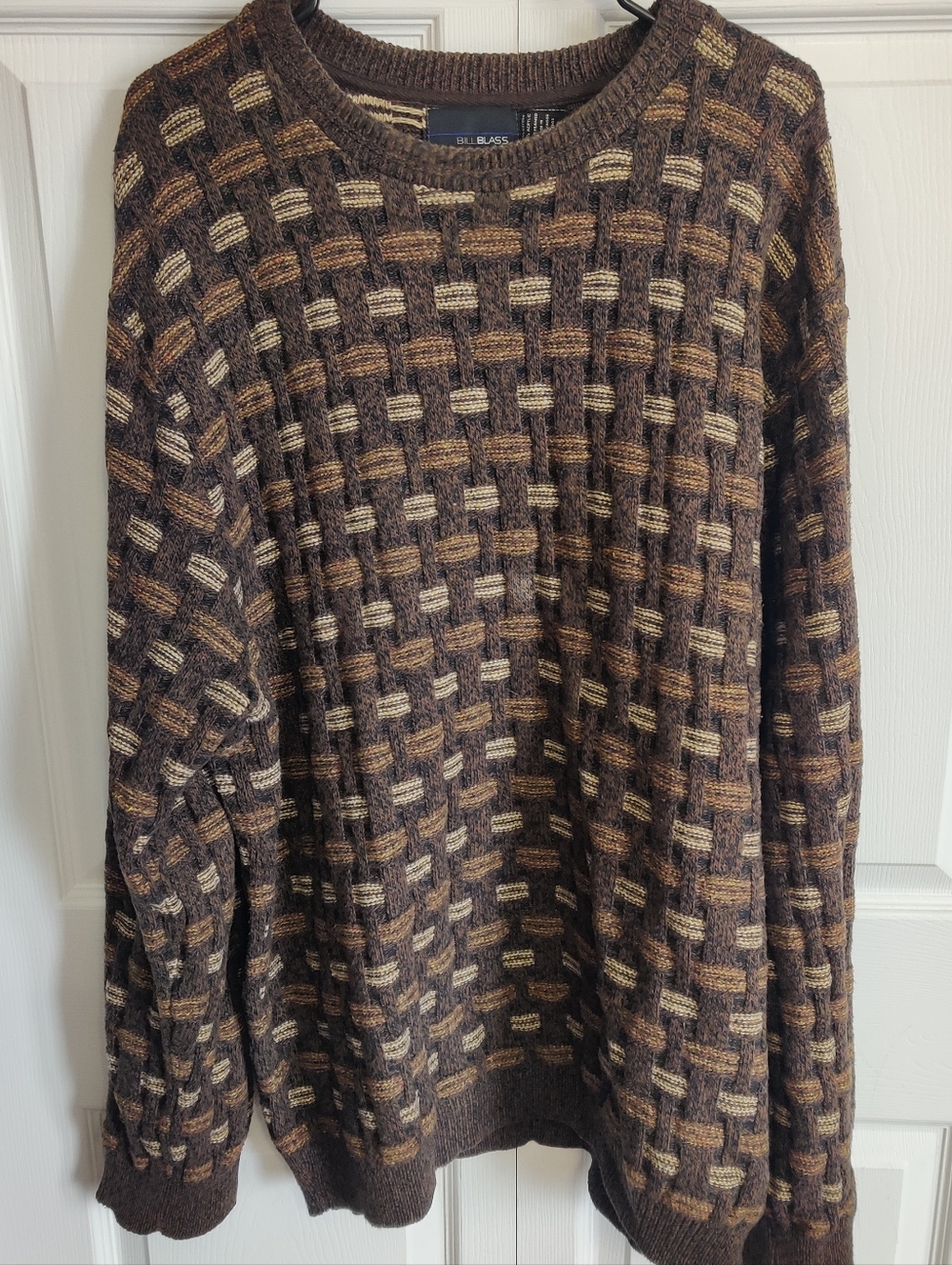 Bill Blass XLT Mens Brown Basket Weave Classic Vintage Grandpa Sweater Framed